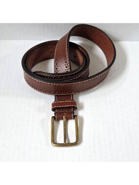Fossil Belt Mens 38 Brown Leather Paul Perforated Preppy Casual